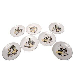Kahla German Republic Porcelain Appetizer Plates Retro Grape Cheese Wine x 7